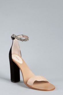 Chloé Black and Tan Leather Jeweled Ankle Strap Sandals - Lyst