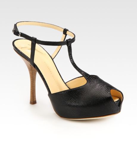 Giuseppe Zanotti Snakeprint Leather Tstrap Platform Sandals in Black - Lyst