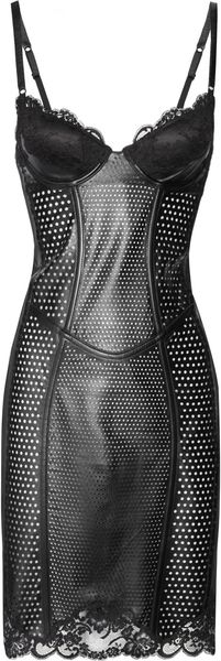 La Perla Lace-trimmed Perforated Leather Corset Dress - Lyst