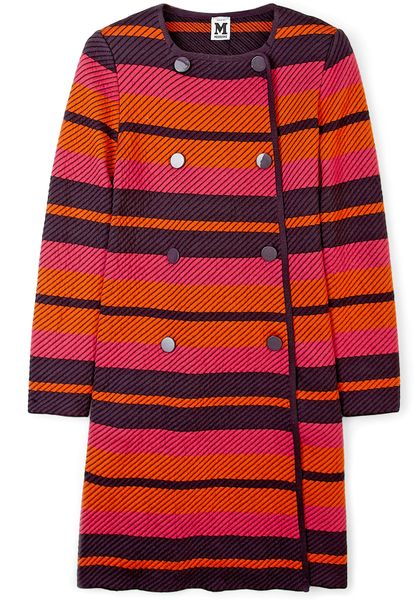 M Missoni Fluoro Stripe Double Breasted Knit Coat in Pink - Lyst