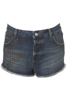 Moto Dirty Wash Stud Hotpants - Lyst