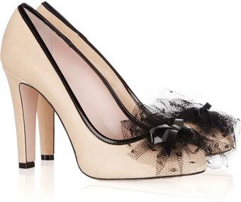 RED Valentino Tulle-embellished Leather Pumps - Lyst