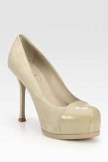 Yves Saint Laurent Suede and Patent Leather Platform Pumps - Lyst