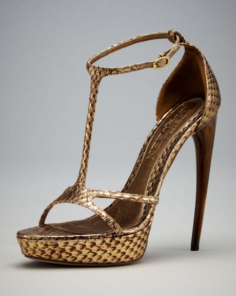 Alexander Mcqueen Tstrap Platform Sandal in Gold - Lyst