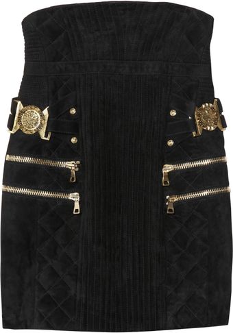 Balmain High-waisted Quilted Suede Skirt - Lyst