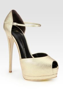 Giuseppe Zanotti Metallic Leather Peep Toe Mary Jane Pumps - Lyst