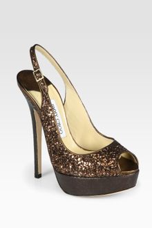 Jimmy Choo Vita Glitter-coated Metallic Leather Slingback Pumps - Lyst