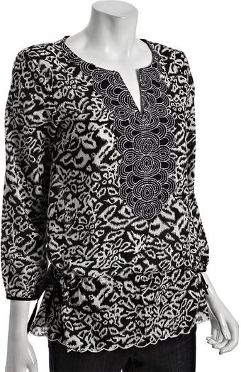 Kas Black Printed Cotton Torri Embroidered Tunic - Lyst