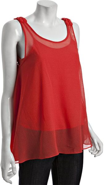 Kas Coral Chiffon Chloe Braid Trim Sleeveless Tank - Lyst