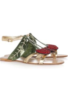 Miu Miu Metallic Leather and Glitter Cherry Sandals - Lyst