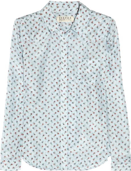 Textile Elizabeth And James Austin RosePrint Silk Shirt in Blue (rose) - Lyst