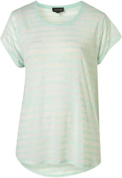Topshop Burn Out Stripe Tee in Green (mint) - Lyst