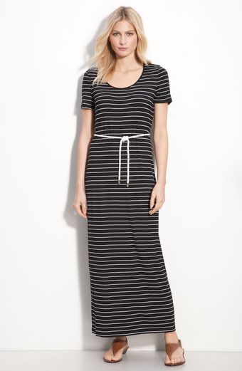 Stripe Cap Sleeve Maxi Dress 