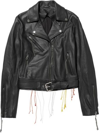  Embroidered Flame-print Leather Jacket 