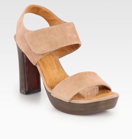 Chie Mihara Cody Suede Slingback Platform Sandals in Brown (green) - Lyst