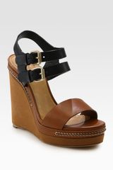 Chloé Two-tone Leather Slingback Wedge Sandals