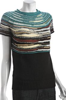 M Missoni Black Wool Blend Striped Yoke Cap Sleeve Sweater - Lyst