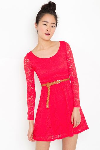 Nasty Gal Belted Lace Dress - Poppy - Lyst