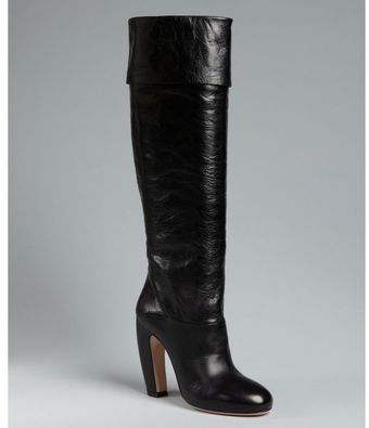  Black Leather Cuffed Tall Boots 
