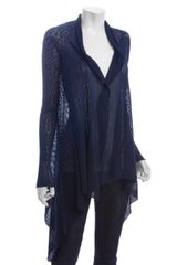 Autumn Cashmere Navy Pointelle Modal Draped Cardigan Sweater