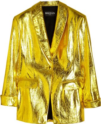 Balmain Metallic Leather Jacket - Lyst