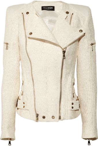 Balmain Coated Bouclé Biker Jacket - Lyst