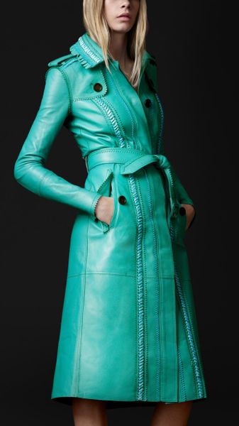 Burberry Prorsum Brogue Leather Trench Coat in Blue (malachite) - Lyst