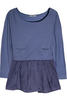 Carven Cotton-jersey and Organza Peplum Top - Lyst