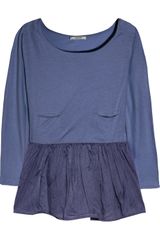 Carven Cotton-jersey and Organza Peplum Top