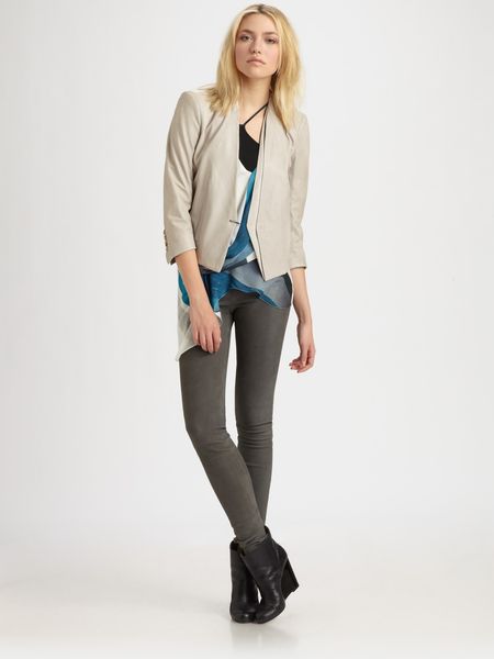 Helmut Lang Waxed Shine Leather Blazer in Beige (black) - Lyst