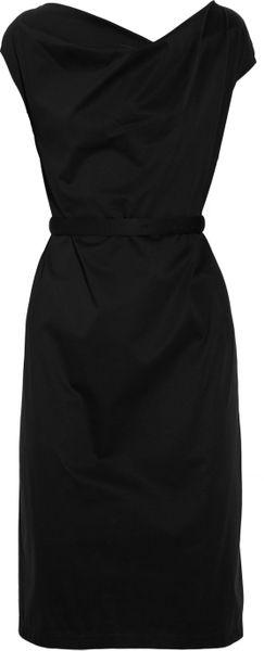 Jil Sander Belted Stretchcotton Dress in Black - Lyst