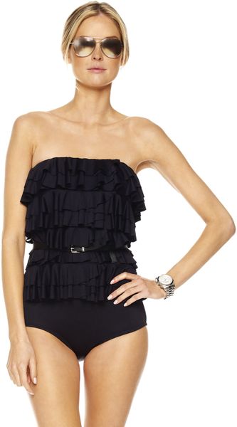 Michael By Michael Kors Cascading Ruffle Maillot Swimsuit in Black - Lyst