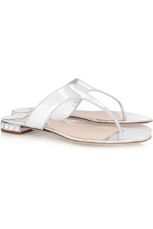 Miu Miu Crystal-Embellished Metallic Leather Sandals - Lyst