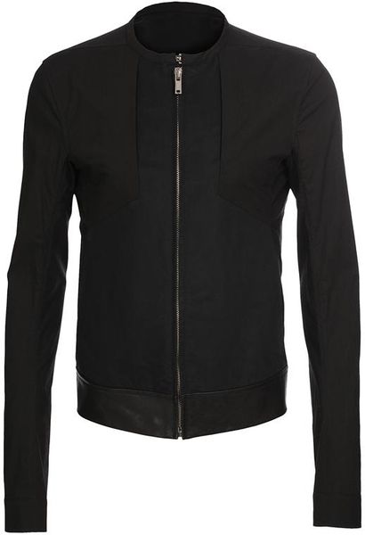Rick Owens Cotton and Leather Bomber Jacket in Black for Men - Lyst