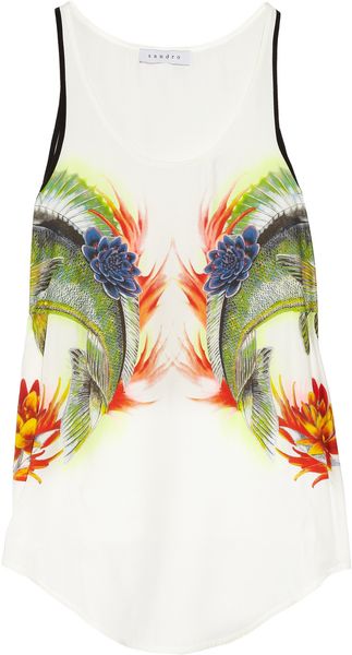 Sandro Elegante Printed Silk Top in White (ivory) - Lyst