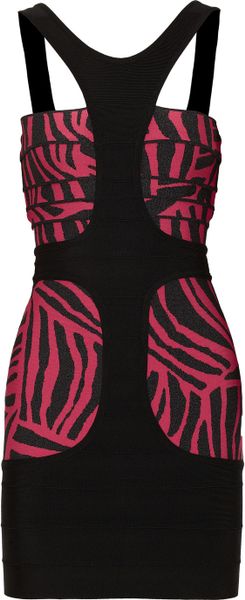 Hervé Léger Printed Bandage Dress in Purple (black) - Lyst