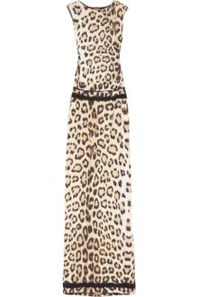 Roberto Cavalli Cutout Leopard-print Stretch-jersey Gown - Lyst