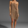 Alice + Olivia Mid Length Twist Strapless Dress in Brown (taupe) - Lyst