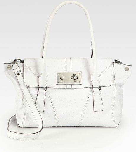 Milly Mina Ostrichembossed Leather Satchel in White - Lyst