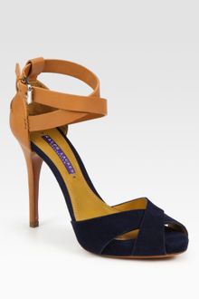 Ralph Lauren Collection Jessira Leather and Suede Platform Sandals - Lyst