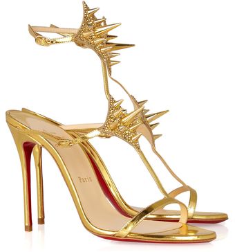 Christian Louboutin Lady Max 100 Spike-embellished Metallic Leather Sandals - Lyst