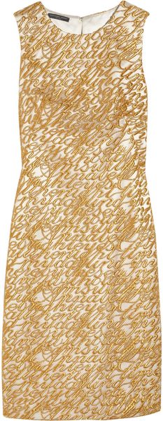 Alexander Mcqueen Embroidered Tulle and Silk Dress in Gold - Lyst