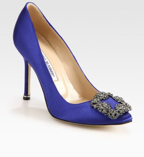 Manolo Blahnik Hangisi Jewel Satin Pointtoe Pumps in Blue - Lyst