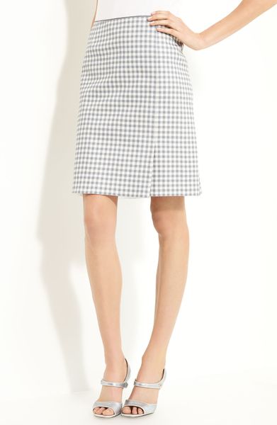 Marc Jacobs Gingham Print Leather Skirt in Gray (grey ivory) - Lyst