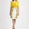 Oscar De La Renta Cotton Flower Skirt in Yellow (chartreuse) - Lyst