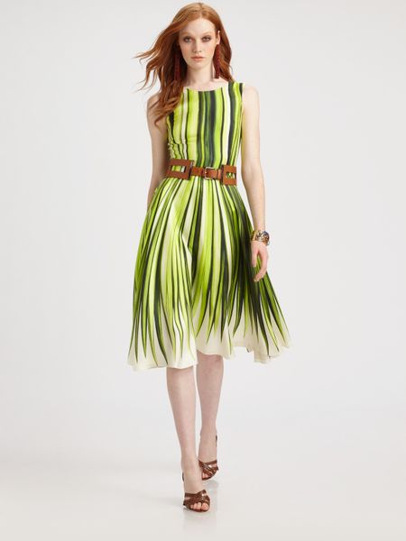 Oscar De La Renta Silk Palm Print Dress in Yellow (chartreuse) - Lyst