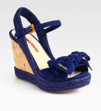  Suede Espadrille Slingback Wedge Sandals with Bow 