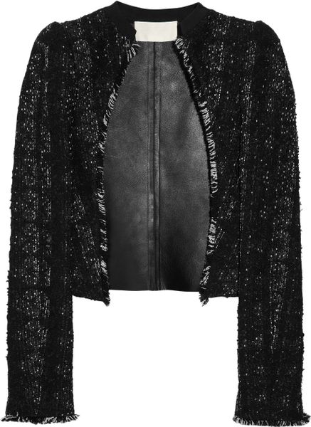Antonio Berardi Tweed and Leather Jacket in Black - Lyst