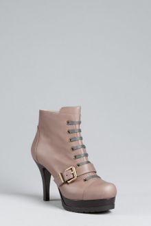 Fendi Lead Leather Lace Up Buckle Booties - Lyst