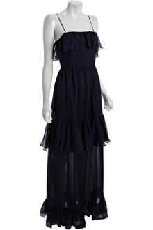 Halston Heritage Navy Silk Tiered Ruffled Maxi Dress - Lyst